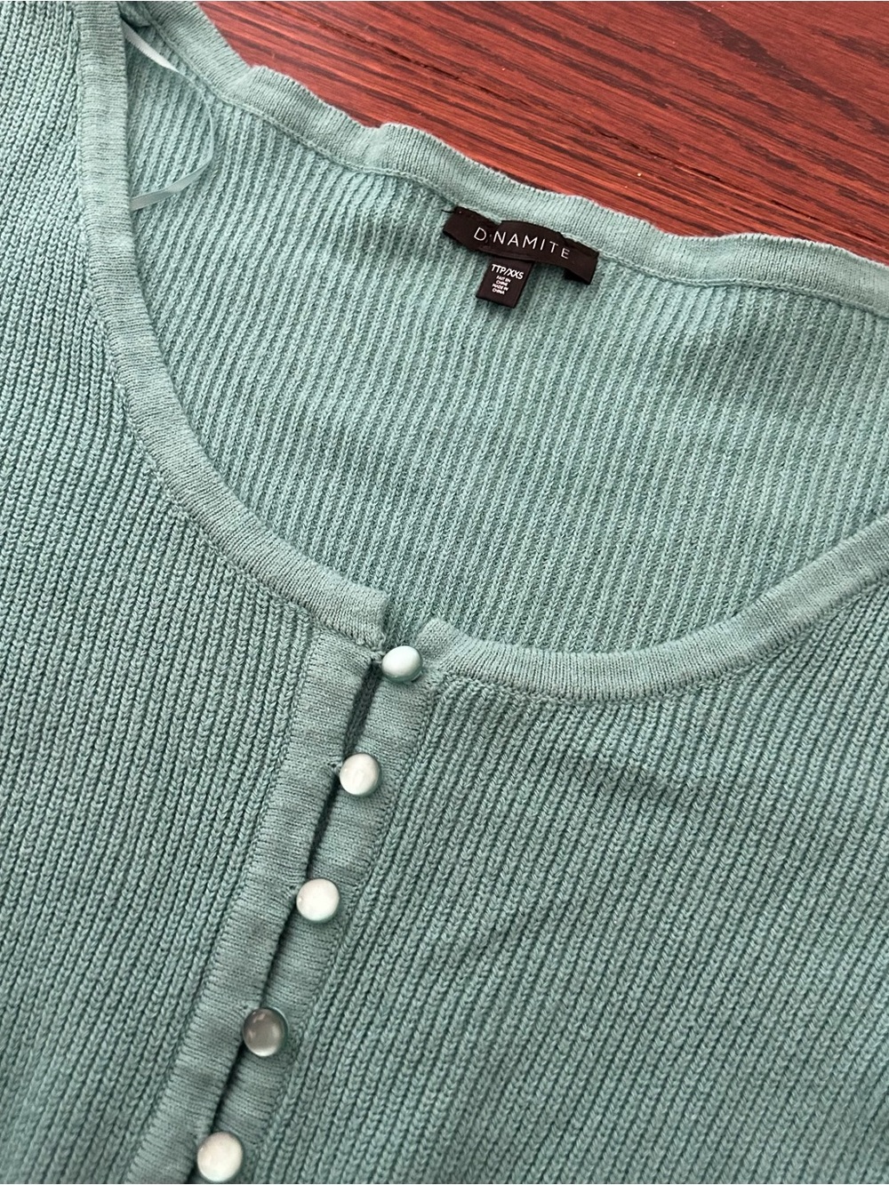 Dynamite Teal Ribbed Cropped Button Cardigan - Picture 2 of 4